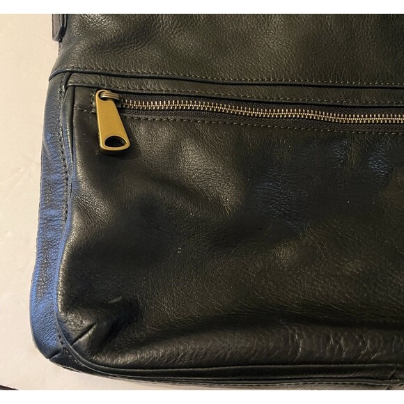 Fossil Explorer XL Black Leather Fold Over Crossbody Hobo Tote Shoulder Bag - Picture 12 of 16